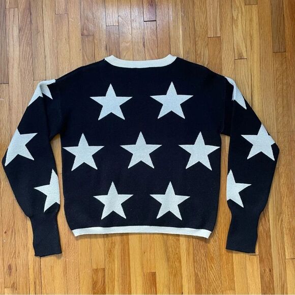 Women’s Star Sweater Size Medium Black and Silver Wool Blend New Without Tags - Picture 2 of 8